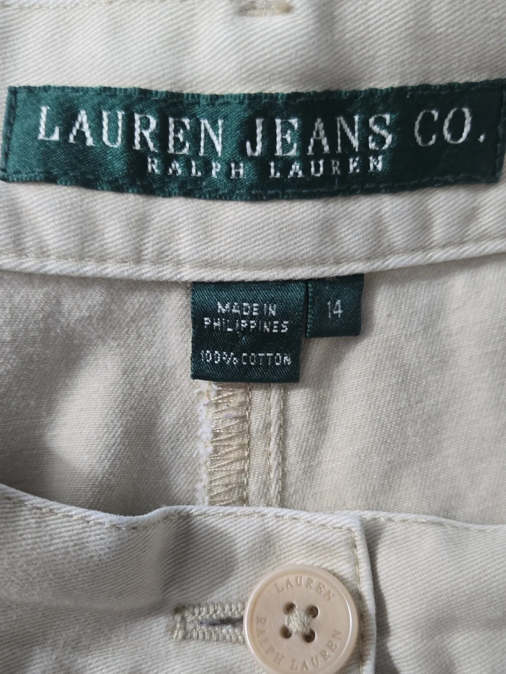 VTG LAUREN JEANS CO RALPH LAUREN Beige Women's Chino Shorts SZ 14 Cotton Classic